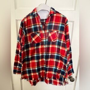 One 24 Rags Women’s Large Shirt Multi Color Plaid Long Sleeve Button Flannel Top